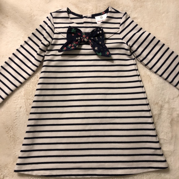 Hanna Andersson Striped Dress with Floral Bow Sz 4 - Picture 1 of 5